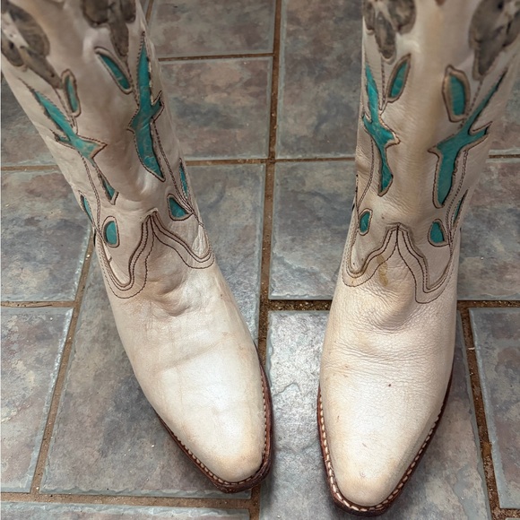 RARE Boho BED STU Boots VALENCIA NECTAR LUX Bird Floral White Green Purple 8.5